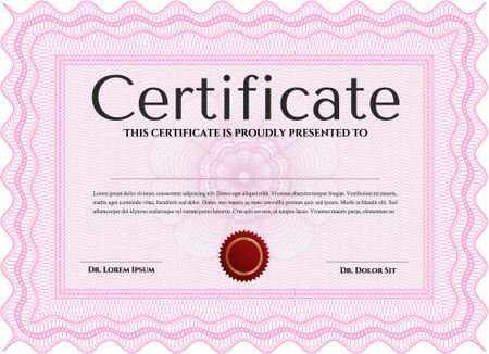 Pink Sample Certificate. Vector pattern that is used in money and certificate. With quality background. Artistry design. 