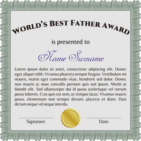 Best Father Award Template. With guilloche pattern and background. Vector illustration. Elegant design. 