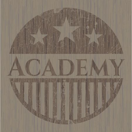 Academy badge with wood background