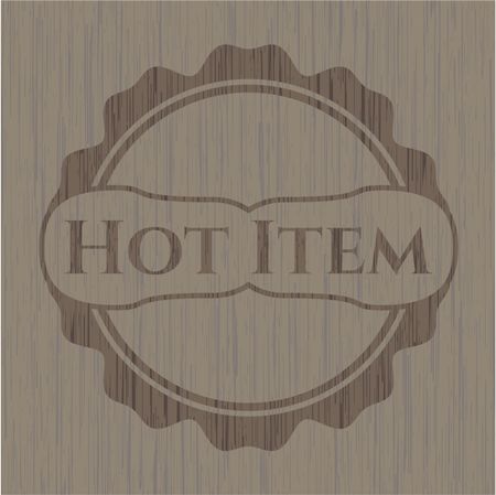 Hot Item badge with wood background