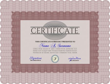 Diploma template. With complex background. Excellent design. Vector illustration. Red color.