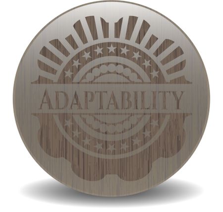Adaptability badge with wood background