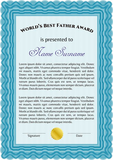 World's Best Dad Award. Printer friendly. Detailed. Complex design. 