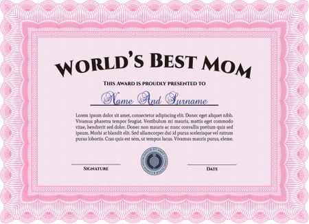 World's Best Mom Award. Printer friendly. Detailed. Complex design. 