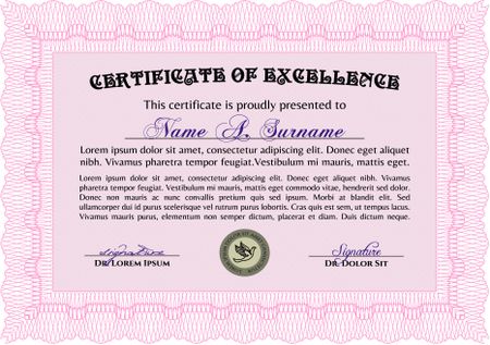 Pink Certificate template. Printer friendly. Detailed. Nice design. 