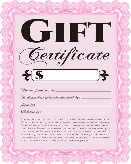 Gift certificate template. Border, frame. Superior design. With quality background.