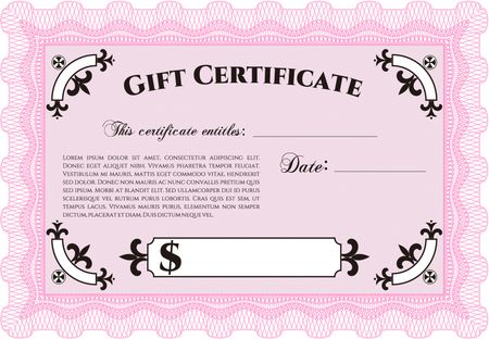Vector Gift Certificate template. Vector illustration. Excellent complex design. With complex linear background. 