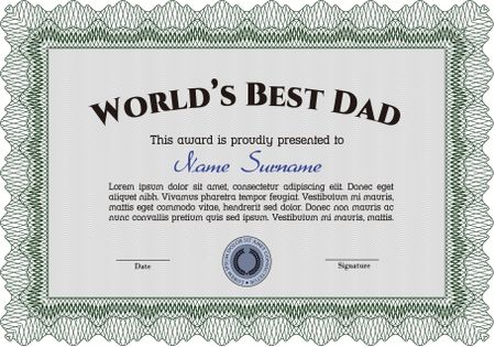 Best Dad Award Template. Vector illustration. With guilloche pattern and background. Excellent complex design. 