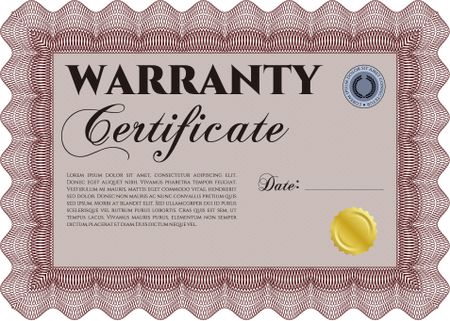 Sample Warranty certificate. Vector illustration. With guilloche pattern and background. Excellent complex design. 