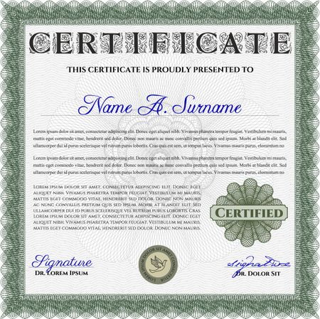 Certificate template or diploma template. Complex background. Superior design. Vector pattern that is used in currency and diplomas.Green color.