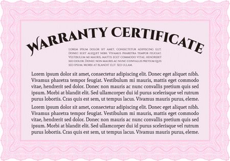 Warranty Certificate template. Easy to print. Cordial design. Detailed. 