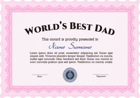 World's Best Father Award Template. Excellent design. Complex background. Customizable, Easy to edit and change colors.