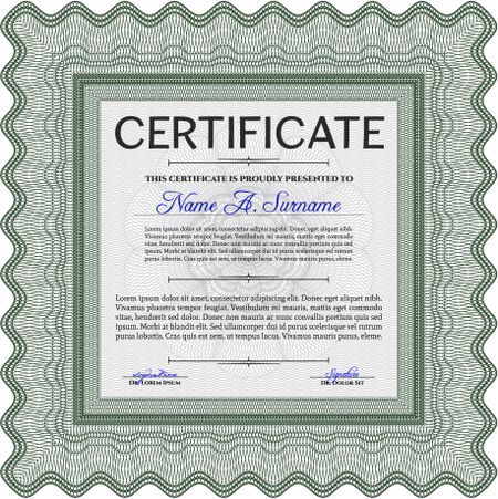 Certificate. Printer friendly. Complex design. Detailed. Green color.