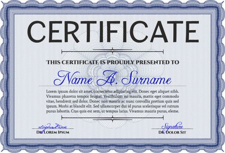 Blue Certificate. Complex design. Printer friendly. Detailed. 