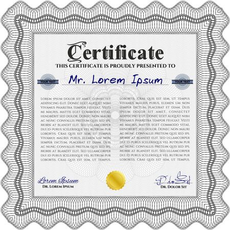 Grey Certificate or diploma template. Easy to print. Customizable, Easy to edit and change colors. Cordial design. 