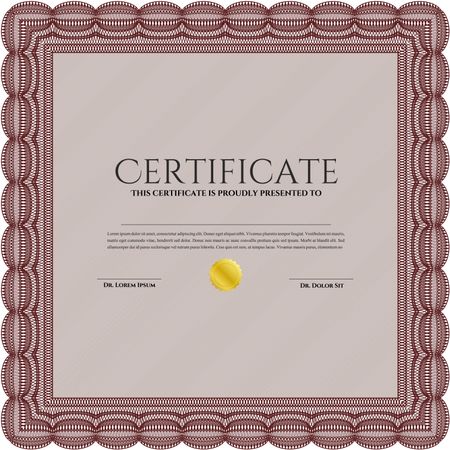Red Certificate or diploma template. Easy to print. Customizable, Easy to edit and change colors. Cordial design. 