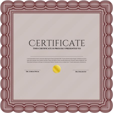 Red Certificate or diploma template. Easy to print. Customizable, Easy to edit and change colors. Cordial design.