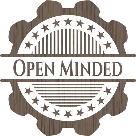 Open Minded retro style wood emblem