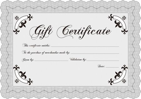 Retro Gift Certificate template. With complex linear background. Artistry design. Vector illustration. 