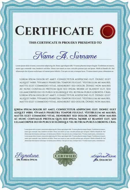 Certificate template or diploma template. Vector pattern that is used in currency and diplomas.Superior design. Complex background. Light blue color.