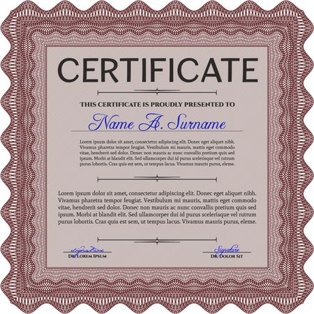 Red Certificate or diploma template. Border, frame. Good design. With background. 