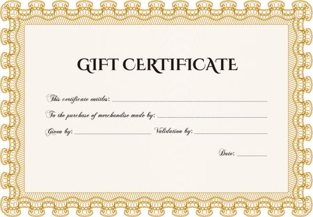 Modern gift certificate. With great quality guilloche pattern. Sophisticated design.