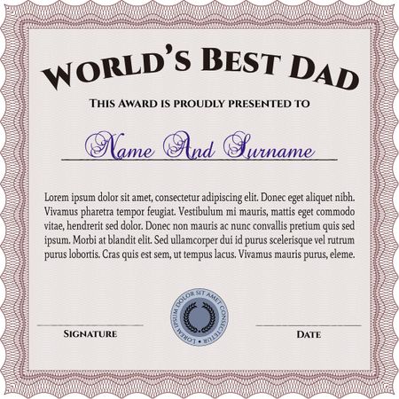 Award: Best dad in the world. With guilloche pattern. Retro design. 