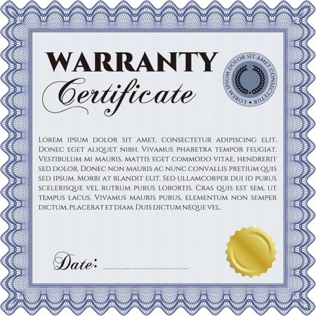 Sample Warranty certificate template. Elegant design. With guilloche pattern. Vector illustration. 