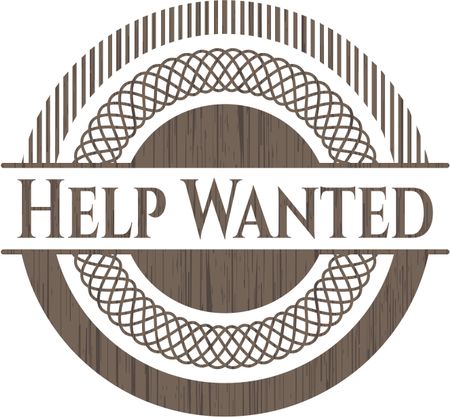 Help Wanted badge with wooden background