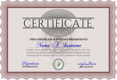 Diploma template. Lovely design. With complex background. Vector illustration. Red color.