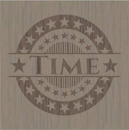 Time badge with wooden background