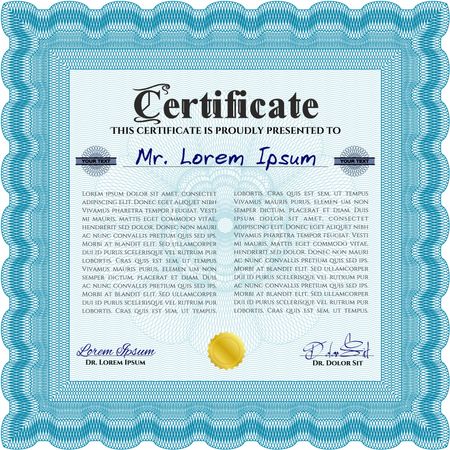 Diploma template. Lovely design. With complex background. Vector illustration. Light blue color.