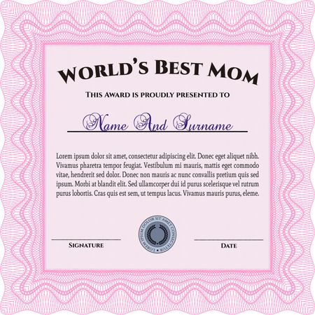 World's Best Mother Award Template. With complex background. Excellent design. Customizable, Easy to edit and change colors.