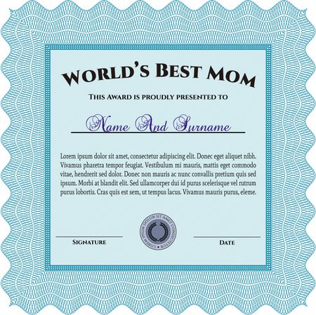 Award: Best Mom in the world. Retro design. With guilloche pattern. 