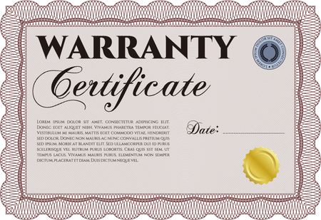 Sample Warranty certificate. Excellent complex design. With complex linear background. Vector illustration. 