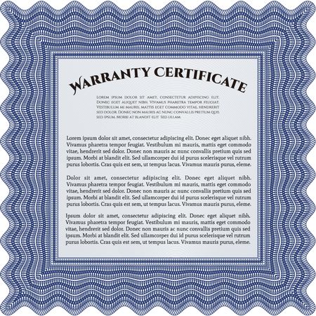 Sample Warranty certificate. Excellent complex design. With complex linear background. Vector illustration.