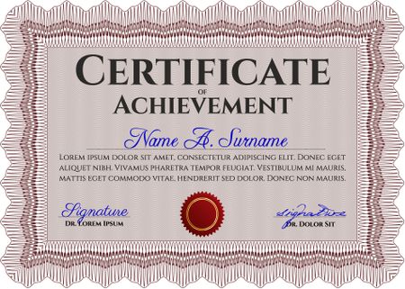 Diploma or certificate template. Vector illustration. With complex background. Lovely design. Red color.