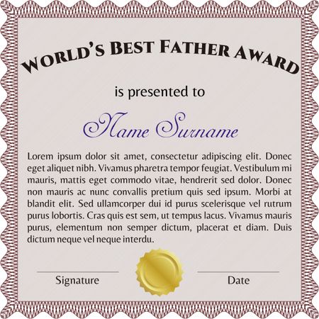 World's Best Dad Award Template. Good design. Customizable, Easy to edit and change colors. With complex background. 