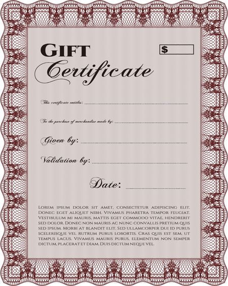 Retro Gift Certificate. Customizable, Easy to edit and change colors. With background. Cordial design. 