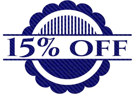 15% off badge with jean texture