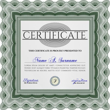 Green Sample Certificate. Vector pattern that is used in money and certificate. Artistry design. With quality background. 