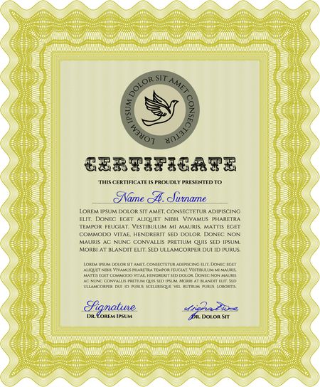 Yellow Sample Certificate. Vector pattern that is used in money and certificate. Artistry design. With quality background. 