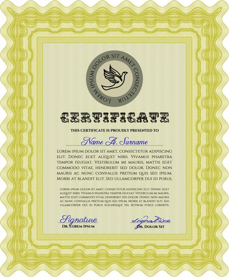 Yellow Sample Certificate. Vector pattern that is used in money and certificate. Artistry design. With quality background.