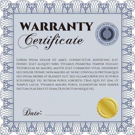 Template Warranty certificate. With quality background. Lovely design. Border, frame. 