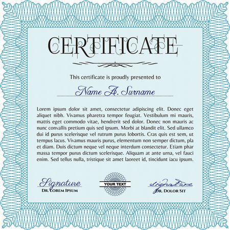 Light blue Diploma template or certificate template. With quality background. Beauty design. Vector pattern that is used in money and certificate. 