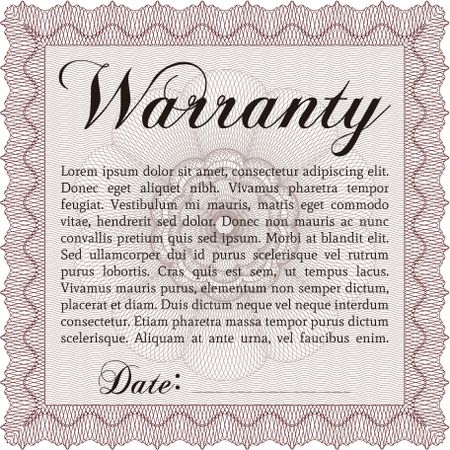 Template Warranty certificate. With quality background. Lovely design. Border, frame. 