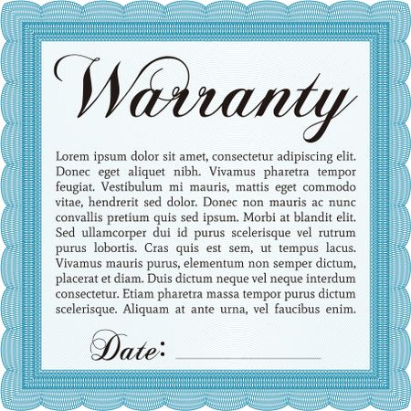 Sample Warranty. Artistry design. With complex linear background. Border, frame.