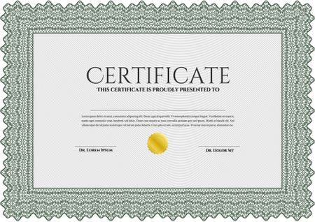 Green Sample Certificate. Artistry design. Vector pattern that is used in money and certificate. With quality background. 