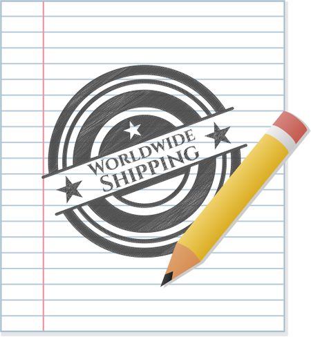 Worldwide Shipping emblem with pencil effect