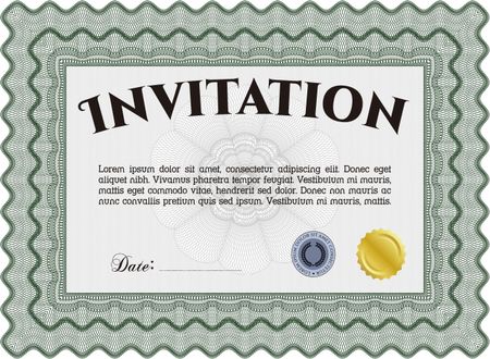 Vintage invitation template. Vector illustration. With guilloche pattern and background. Excellent complex design. 